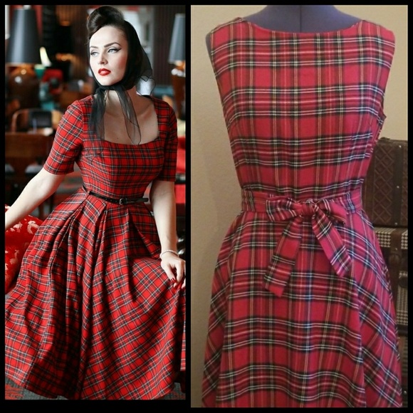 Red Tartan Plaid Swing Dress